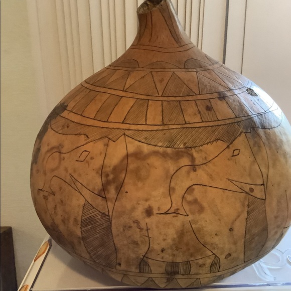 Other - SOLD.  Vintage African Carved Calbash Gourd Water Vessel